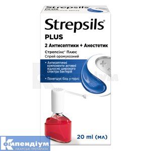 Стрепсілс<sup>®</sup> плюс спрей оромукозний (Strepsils<sup>®</sup> plus oromucosal spray)