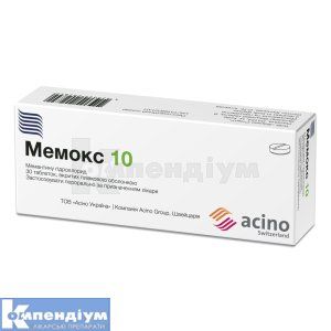 Мемокс 10 таблетки, вкриті плівковою оболонкою, 10 мг, блістер у пачці, № 30; Асіно