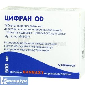Цифран OD таблетки пролонгованої дії, вкриті плівковою оболонкою, 500 мг, блістер, № 5; САН