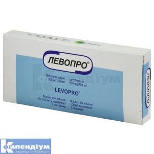 Левопро® розчин для інфузій, 500 мг/100 мл, контейнер, 100 мл, в пакеті поліетиленовому, у коробці, в пакеті п/е, у коробці, № 1; ААР Фарма