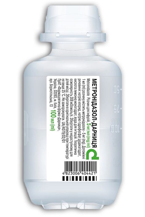Метронідазол-Дарниця розчин для інфузій, 5 мг/мл, флакон, 100 мл, № 1; Дарниця ФФ