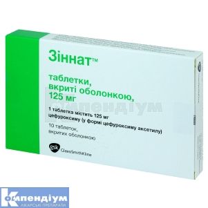 Зіннат™ таблетки, вкриті оболонкою, 125 мг, блістер, № 10; ГлаксоСмітКляйн
