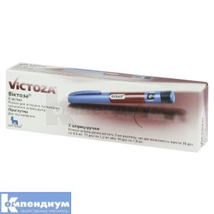 Виктоза® раствор для инъекций, 6 мг/мл, картридж, вложенный в шприц-ручку, 3 мл, № 2; Novo Nordisk