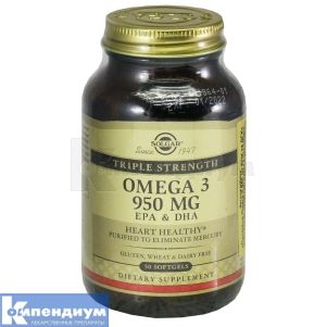 ТРОЙНАЯ ОМЕГА-3 950 мг ЭПК и ДГК капсулы, 950 мг, № 50; Solgar Vitamin and Herb