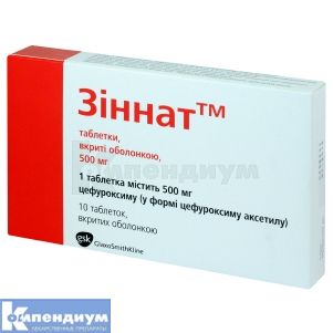 Зиннат™ таблетки, покрытые оболочкой, 500 мг, блистер, № 10; GlaxoSmithKline