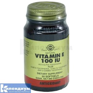 Витамин E 100 МЕ капсулы, флакон, № 50; Solgar Vitamin and Herb