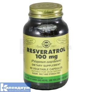 РЕСВЕРАТРОЛ 100 мг капсулы, 100 мг, флакон, № 60; Solgar Vitamin and Herb