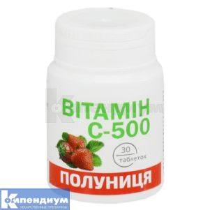 Витамин C 500 мг таблетки, 0,5 г, банка, со вкусом клубники, со вкусом клубники, № 30; Грин Фарм Косметик