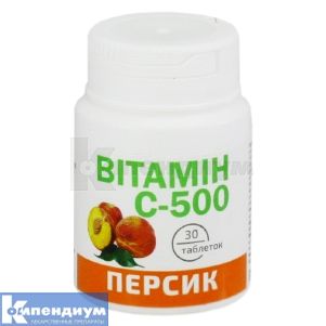 Витамин C 500 мг таблетки, 0,5 г, банка, со вкусом персика, со вкусом персика, № 30; Грин Фарм Косметик