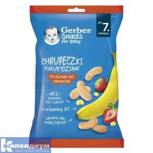 Gerber снеки кукурузные с клубникой и бананом для детей 28 г, № 1; Нестле Украина