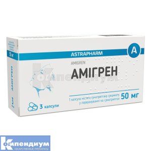 Амигрен капсулы, 50 мг, блистер, в коробке, в коробке, № 3; Астрафарм