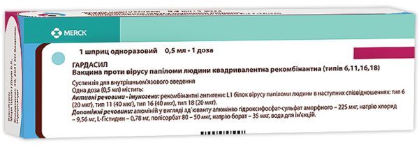 Гардасил вакцина против вируса папилломы человека (типов 6, 11, 16, 18) квадривалентная рекомбинантная (Gardasil<sup>&reg;</sup>human papillomavirus vaccine (types 6, 11, 16, 18) quadrivalent recombinant)