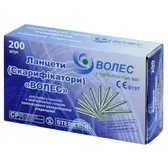 ЛАНЦЕТ (СКАРИФІКАТОР) "ВОЛЕС" ДЛЯ КРОВІ СТАЛЬНИЙ з центральною голкою однораз., стер.  №200