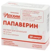 Папаверин розчин  для ін'єкцій 20 мг/мл ампула 2 мл у блістері у пачці  №10