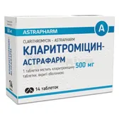 Кларитроміцин-Астрафарм таблетки, вкриті оболонкою 500 мг блістер  №14