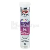 ВІТАМІНИ ШИПУЧІ DR.FREI KIDS MULTIVITAMIN, МУЛЬТИВІТАМІНИ ДДИТЯЧІ (A, B, C, D3, E, PP, H) + КАЛЬЦІЙ таблетки шипучі  №20