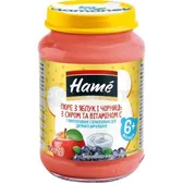 ПЮРЕ НА ФРУКТОВО-МОЛОЧНОЙ ОСНОВЕ ДЛЯ ДЕТСКОГО ПИТАНИЯ (КОНСЕРВЫ) тм "HAME" яблоко и черника 190 г с творогом  №1