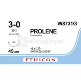 PROLENE 3/0, син. 45 см игла 22 мм режущая 1/2  №1