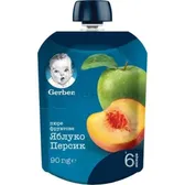 ПЮРЕ ФРУКТОВОЕ ГОМОГЕНИЗИРОВАННОЕ ТМ "GERBER" "ЯБЛОКО И ПЕРСИК" пастеризованное, витаминизированное 90 г для детей от 6 месяцев  №1