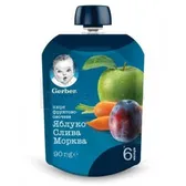 ПЮРЕ GERBER "ЯБЛОКО, СЛИВА, МОРКОВЬ" пауч упаковка 90 г  №1