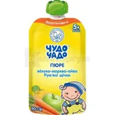 Пюре из яблок моркови и айвы с сахаром и витамином с  тм "Чудо-Чадо" гомогенизированное стерилизованное 90 г для питания детей с 4 месяцев  №1