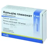 Кальция глюконат стабилизированный раствор для инъекций 100 мг/мл ампула 5 мл  №10