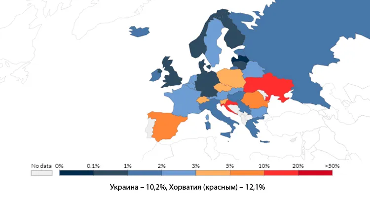 В Европе только две страны с долей положительных тестов на COVID-19 более 10%