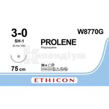 PROLENE 3/0, син., 75 см, голка 22 мм колюча 1/2, голка 22 мм колюча 1/2, № 1; Етікон, Інк.