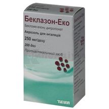 Беклазон-Еко аерозоль для інгаляцій, 250 мкг/доза, балончик, 200 доз, з інгаляційним пристроєм, з інг. пристроєм, № 1; Тева Україна