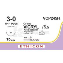 ВІКРИЛ ПЛЮС з покриттям (Антибактеріальний/Поліглактин 910) 3/0, фіолет., 70 см, голка 31 мм колюча, голка 31 мм колюча, № 1; Етікон, Інк.
