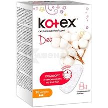 ПРОКЛАДКИ ЖІНОЧІ ГІГІЄНІЧНІ KOTEX NORMAL DEO щоденні., алое вера, алое вера, № 20; Kimberly-Clark