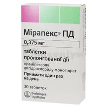 Мірапекс® ПД таблетки пролонгованої дії, 0,375 мг, блістер, № 30; Берінгер Інгельхайм