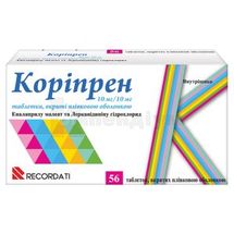 Коріпрен 10 мг/10 мг таблетки, вкриті плівковою оболонкою, 10 мг + 10 мг, блістер, № 56; Recordati Ireland Ltd