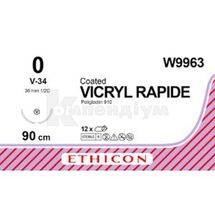 ВІКРИЛ рапід (поліглактин 910) 2/0, незабарвл., 90 см, голка 36 мм колючо-ріжуча (tapercut) 1/2, голка 36мм к-ріж (tapercut)1/2, № 1; Етікон, Інк.