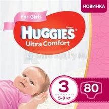 ПІДГУЗНИКИ ДИТЯЧІ ГІГІЄНІЧНІ HUGGIES ULTRA COMFORT розмір 3, girl, girl, № 80; Кімберлі-Кларк