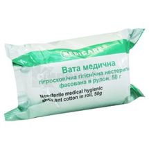 ВАТА МЕДИЧНА ГІГРОСКОПІЧНА ГІГІЄНІЧНА "MEDICARE" нестерильна, 50 г, фасована в рулон, фасована в рулон, № 1; Допомога-I
