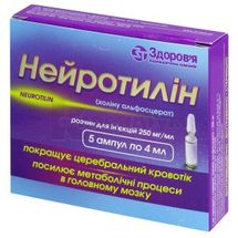 Нейротилін розчин  для ін'єкцій, 250 мг/мл, ампула, 4 мл, у блістері в коробці, у блістері в коробці, № 5; КОРПОРАЦІЯ ЗДОРОВ'Я