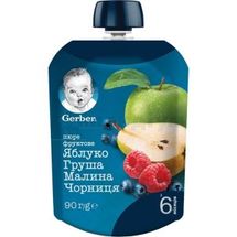 ПЮРЕ ФРУКТОВЕ ТМ "GERBER" "ЯБЛУКО, ГРУША, МАЛИНА, ЧОРНИЦЯ" пастеризоване, вітамінізоване, 90 г, для дітей від 6 місяців, для дітей від 6 місяців, № 1; Нестле Україна