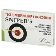 ТЕСТ БАГАТОПРОФІЛЬНИЙ Д/В НАРКОТИКІВ У СЕЧІ SNIPER®5 (MOR, COC, AMP, МЕТ, THC) № 1; Фармаско