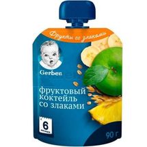 ПЮРЕ ФРУКТОВЕ ЗІ ЗДАКАМИ "ФРУКТОВИЙ КОКТЕЙЛЬ ЗІ ЗЛАКАМИ" тм "GERBER" пастеризоване, вітамінізоване, 90 г, для дітей від 6 місяців, для дітей від 6 місяців, № 1; Nestle Swiss