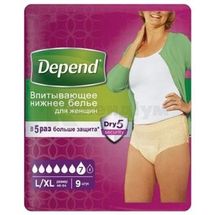 БІЛИЗНА ВБИРАЮЧА (ТРУСИ-ПІДГУЗКИ) DEPEND® для жінок, розмір l/xl, розмір l/xl, № 9; Kimberly-Clark