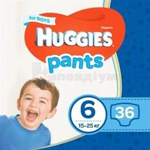 ПІДГУЗНИКИ-ТРУСИКИ ДИТЯЧІ ГІГІЄНІЧНІ HUGGIES (ХАГГІС) BOY (ДЛЯ ХЛОПЧИКІВ) розмір 6 (15-25 кг), № 36; undefined