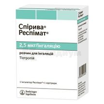 Спирива® Респимат® раствор для ингаляций, 2,5 мкг/инг, картридж с ингалятором респимат®, 4 мл, 60 ингаляций, 60 ингаляций, № 1; Boehringer Ingelheim 