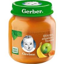 ПЮРЕ ФРУКТОВОЕ ГОМОГЕНИЗИРОВАННОЕ ТМ "GERBER" "ЯБЛОКО, АБРИКОС, БАНАН" пастеризованное, витаминизированное, 130 г, для детей от 6 месяцев, для детей от 6 месяцев, № 1; Нестле Украина