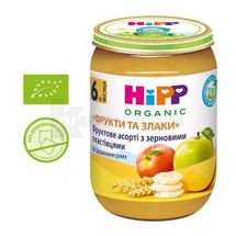 ФРУКТОВОЕ АССОРТИ С ЗЕРНОВЫМИ ХЛОПЬЯМИ "ФРУКТЫ И ЗЛАКИ" HIPP 190 г, с 6 месяцев, с 6 месяцев, № 1; Хипп Украина