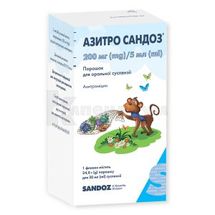 Азитро Сандоз® порошок для оральной суспензии, 200 мг/5 мл, флакон, 24.8 г, для приготовления 30 мл суспензии, д/п 30 мл сусп., № 1; Sandoz