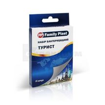 FAMILY PLAST НАБОР ПЛАСТЫРЕЙ БАКТЕРИЦИДНЫХ ТУРИСТ 2,5 см х 7,2 см тканевой, 2,5 см х 7,2 см нетканый, 2,5 см х 7,2 см полимерный, смешанный, № 15; Аргопласт