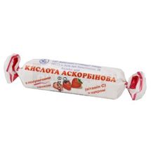 Кислота аскорбиновая (витамин C) с сахаром с клубничным вкусом таблетки, 25 мг, в этикетке, № 10; Киевский витаминный завод