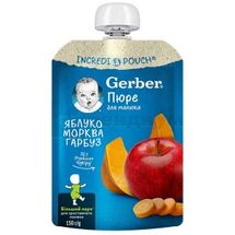 Пюре фруктово-овощное тм "Gerber" "Яблоко, морковь и тыква" пауч упаковка, 150 г, с 6 месяцев, с 6 месяцев, № 1; Нестле Украина