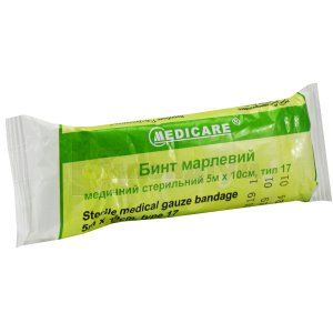 БИНТ МАРЛЕВИЙ МЕДИЧНИЙ СТЕРИЛЬНИЙ "MEDICARE" (STERILE GAUZE BANDAGES MEDICAL "MEDICARE")